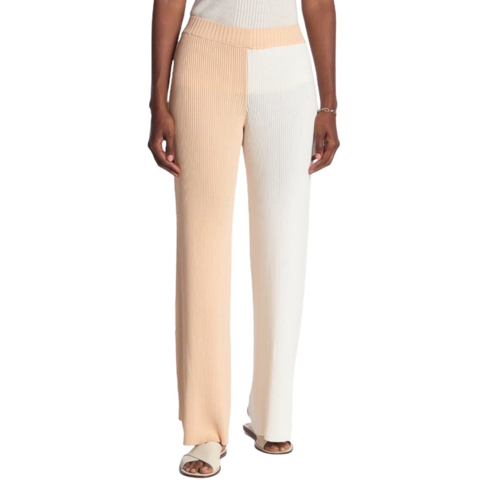 NWT Ronny Kobo Two Tone Ribbed Knit Pants Wide Leg Stretchy Beach Clean Girl szM